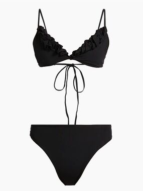 Ruffled Black Triangle Bikini Set - Women Swim Bikinis